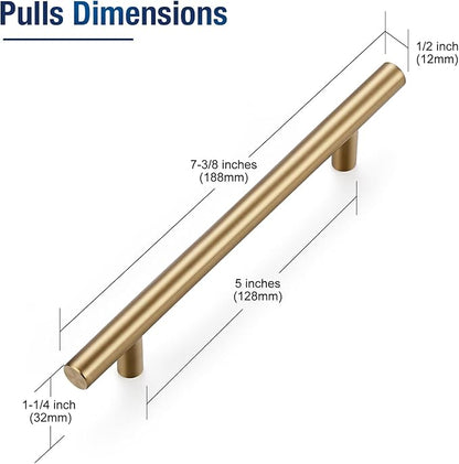 JOY DECOR 10 Pack Champagne Bronze Cabinet Pulls – 7-3/8 Inch Length, 5 Inch (128mm) Hole Center – Stainless Steel Kitchen Cabinet Handles for Drawer and Cupboard