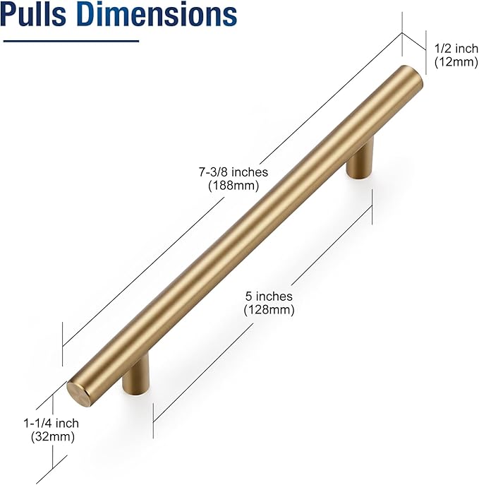 JOY DECOR 60 Pack Champagne Bronze Cabinet Pulls – 7-3/8 Inch Length, 5 Inch (128mm) Hole Center – Stainless Steel Kitchen Cabinet Handles for Drawer and Cupboard
