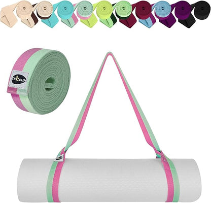 TECEUM Yoga Mat Strap – 30+ Colors – Adjustable Mat Holder Sling Carrier for All Mats [Mat Not Included]