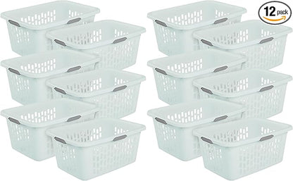 Sterilite Laundry Basket, Plastic Clothes Hamper, Large Rectangle Bin with Comfort Grip Handles and Reinforced Rim, 2 Bushel Capacity, Mint, 12 Pack