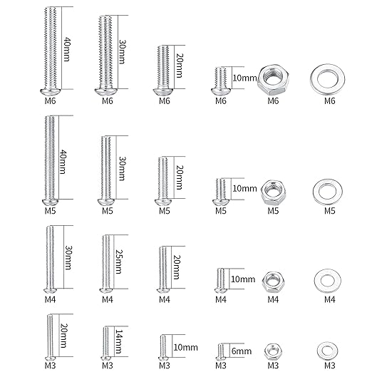 1080 Pcs Screws Bolts and Nuts Assortment Kit, Metric Machine Screws and Nuts and Flat Washers, M3/M4/M5/M6 Cross Slotted Round Head Bolts Sets (C)