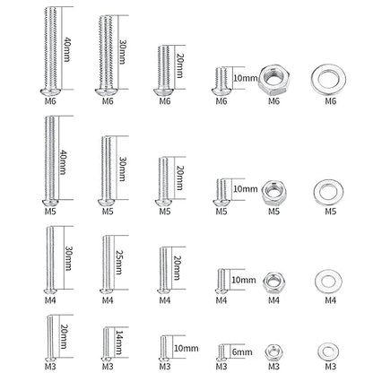 1080 Pcs Screws Bolts and Nuts Assortment Kit, Metric Machine Screws and Nuts and Flat Washers, M3/M4/M5/M6 Cross Slotted Round Head Bolts Sets (C)