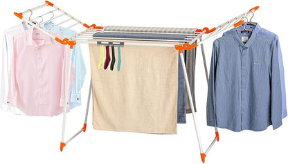 Clothes Drying Rack, Gullwing Laundry Rack, Collapsible, Space-Saving Laundry Rack, with Bonus Sock Clips, for Clothes, Towels, Linens, Indoor/Outdoor, Orange