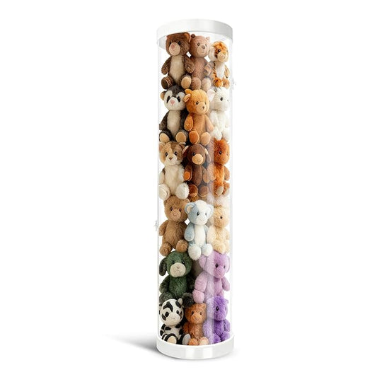 Stuffed Animal Storage Tube, 47x11 Inch Large Capacity Toy Storage Organizer with Zipper - Easy Assembly & Space Saving for Plush Toys, Ideal for Playrooms Living Rooms Bedrooms (Ivory White)