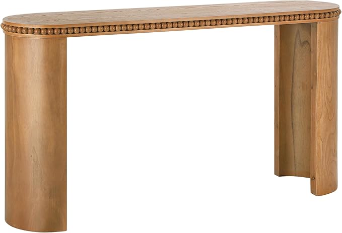Vintage Console Table with Beaded Trim and Reversible Curved Legs, Natural Wood Veneer Finish Entryway Accent Table, Long Sofa Table Behind Couch for Hallway, Living Room (Brown-J58)