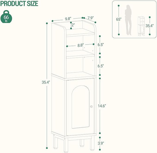 Bathroom Storage Cabinet, Small Corner Floor Cabinet with Door and Shelves, Narrow Toilet Paper Holder, Bathroom Organizer with Adjustable Shelf, for Small Spaces, Black BC38204GV1