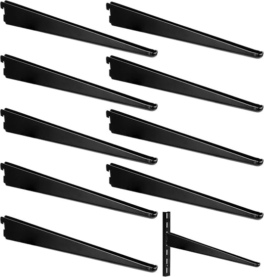 10 Pack Adjustable Shelf Brackets for Double Track System Closet Organization Heavy Duty Wire Shelf Brackets (Black,16.5 Inches)