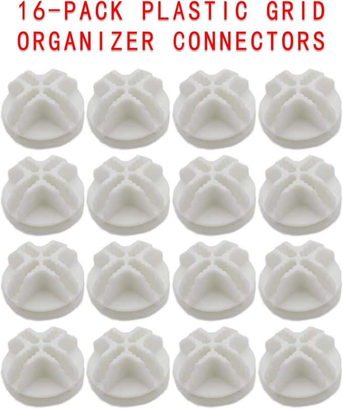 16-Pack Plastic Grid Organizer Connectors for Modular Closet Storage and Metal Grid Shelving Units, White Wire Cube Connectors with 1.42" OD and 0.16" ID Perfect Fit
