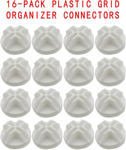 16-Pack Plastic Grid Organizer Connectors for Modular Closet Storage and Metal Grid Shelving Units, White Wire Cube Connectors with 1.42" OD and 0.16" ID Perfect Fit