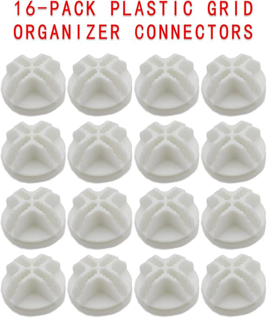 16-Pack Plastic Grid Organizer Connectors for Modular Closet Storage and Metal Grid Shelving Units, White Wire Cube Connectors with 1.42" OD and 0.16" ID Perfect Fit