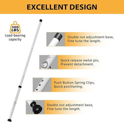 PBHEPJ Sliding Door Security Bar, 18.5-51 inch Adjustable Patio Door Security bar with Rubber Tips, Multi-use Window Security Bars, Sliding Door Stopper, White, 1 Pack