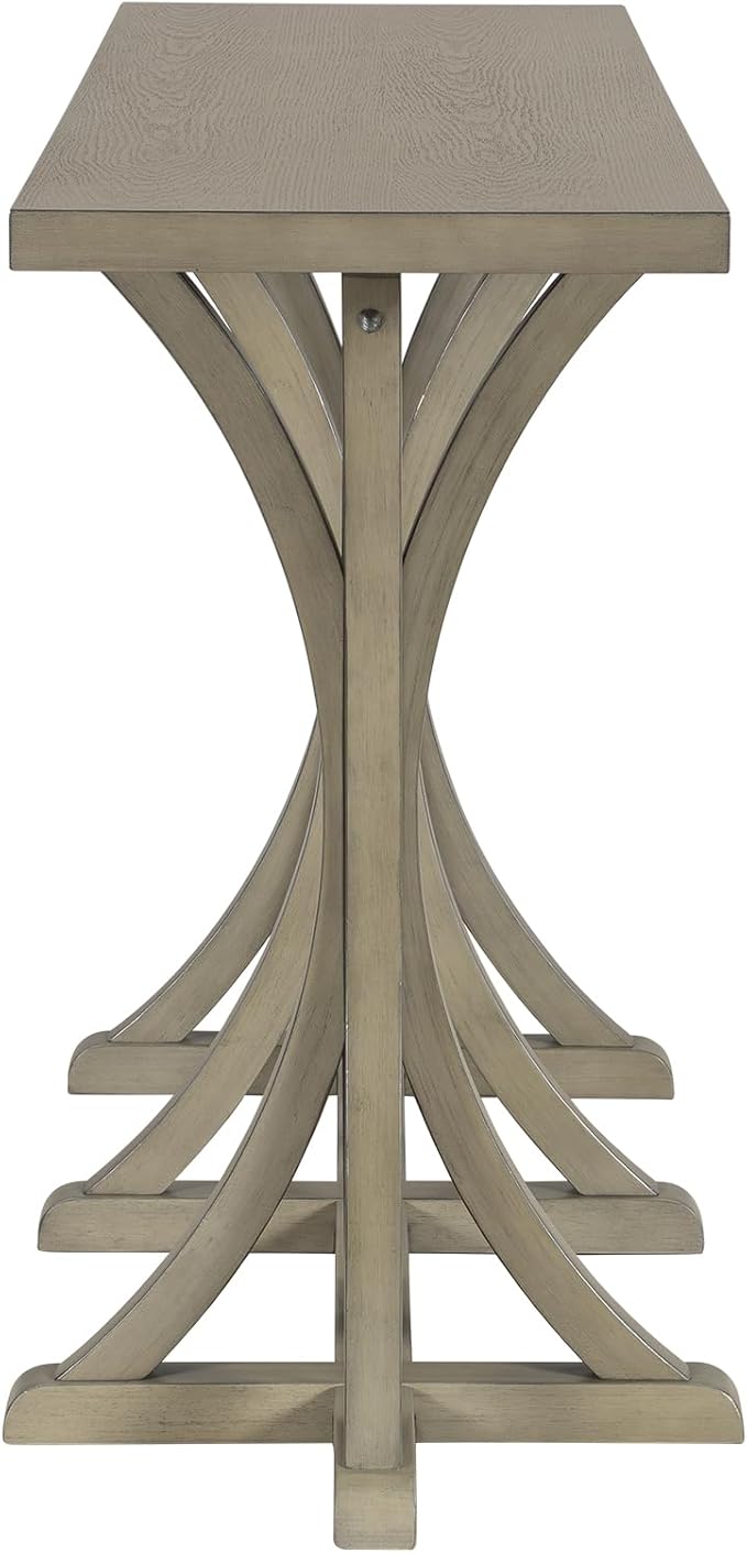 59.8" Wooden Console Table with Oak Veneer Top,Farmhouse Entryway Table with Rubber Wood Slender Curved Legs,Perfect for Living Room,Entryway,Hallway,Grey