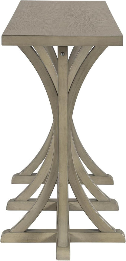 59.8" Wooden Console Table with Oak Veneer Top,Farmhouse Entryway Table with Rubber Wood Slender Curved Legs,Perfect for Living Room,Entryway,Hallway,Grey