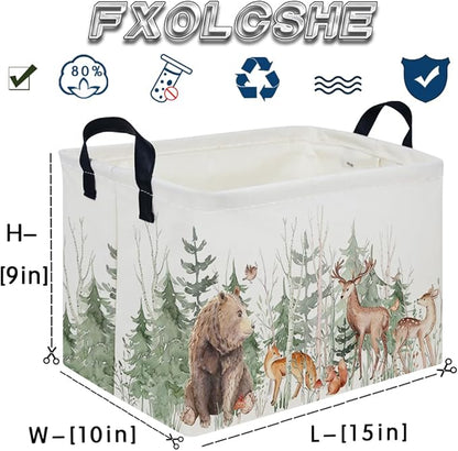 Rectangular Storage Basket,Kids Basket Animal Baskets Cute Storage Bins,Waterproof Collapsible Clothes Kids Storage Basket,Gift Basket,Animals Room Decor(Woodland Animal)
