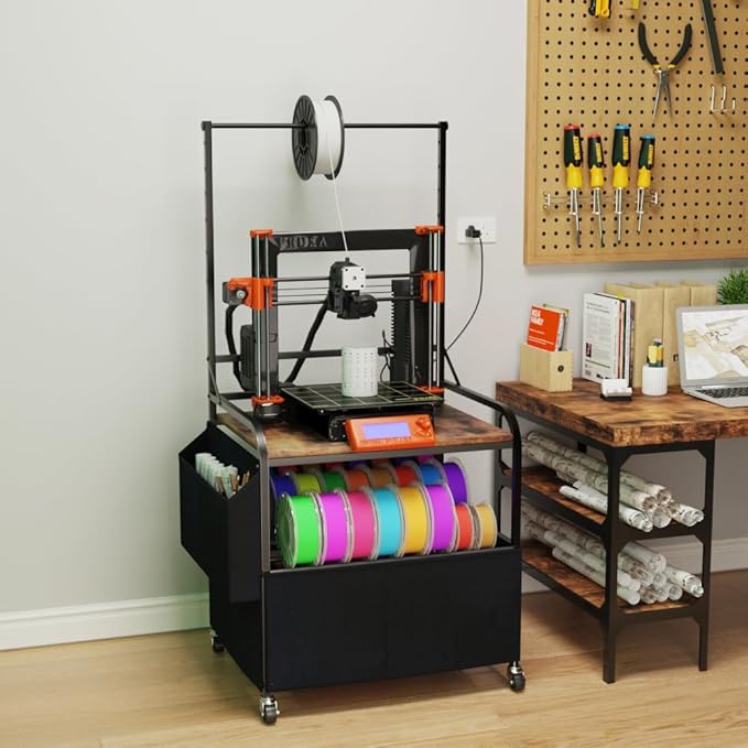3D Printer Stand with Filaments Storage, 3D Printer Table with Storage, Heavy Duty Rolling 3D Printer Stand with 2-Tier Dustproof Shelves, Table for 3D Printer for Workshop Studio Office