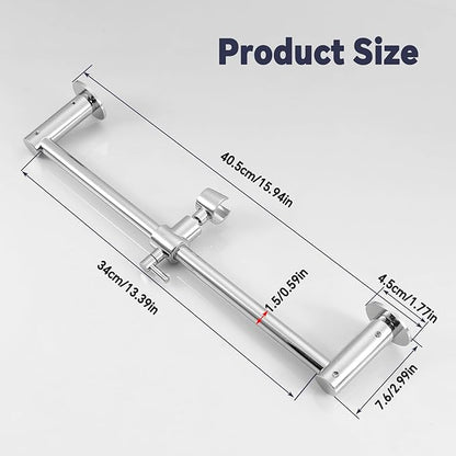 Shower Slide Bar Adjustable Handheld Shower Head Holder Wall Mount - 15inch All-Metal Shower Head Slide Bar Compatible with Bathroom Drill Free Glue Installation - Polished Chrome