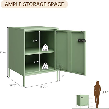 Locker Nightstand Metal End Table Single Door Bedside Cabinet Lockable Storage Cabinet for Living Room, Bedroom, Dorm,Home, Office 21.26”H X 15.75”W X 15.75”D (1 Door, Green)