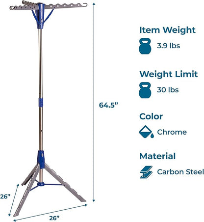 Honey-Can-Do Steel Tripod 64-Inch Folding Clothes Drying Rack – Space-Saving Collapsable Clothes Rack, Durable Clothes Dryer Stand for Laundry Room, 3 Rotatable Arms for 30 Hangers