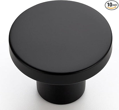 10 Pack Black Cabinet Knobs, 1-1/5 Inch Round Drawer Knobs for Kitchen Cabinets, Dressers & Closet Doors