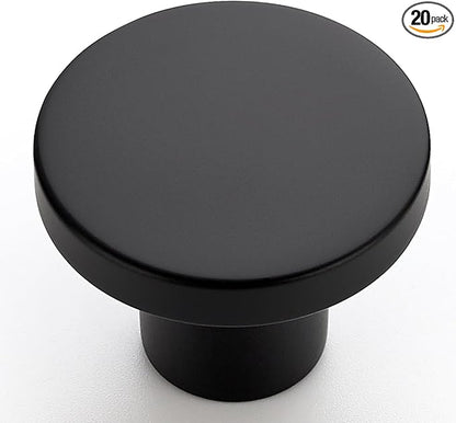 20 Pack Black Cabinet Knobs, 1-1/5 Inch Round Drawer Knobs for Kitchen Cabinets, Dressers & Closet Doors