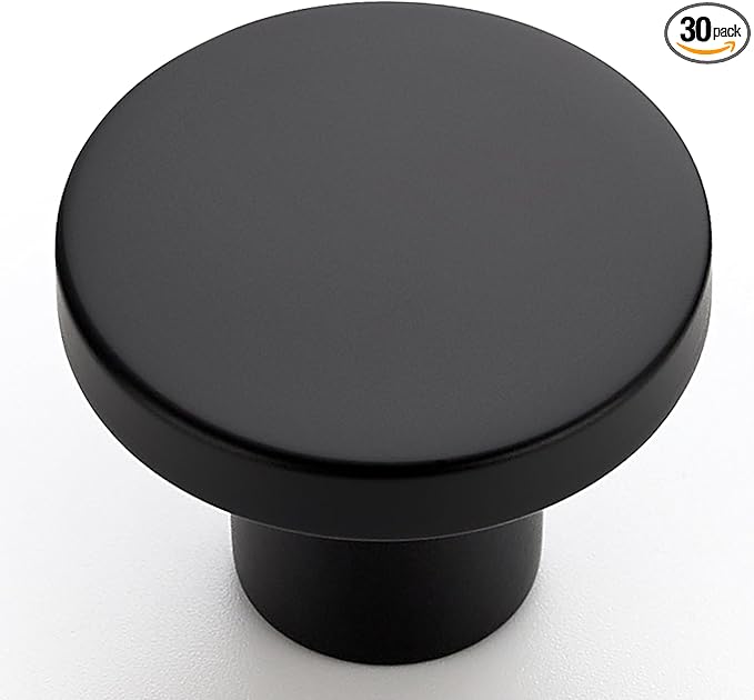 30 Pack Black Cabinet Knobs, 1-1/5 Inch Round Drawer Knobs for Kitchen Cabinets, Dressers & Closet Doors