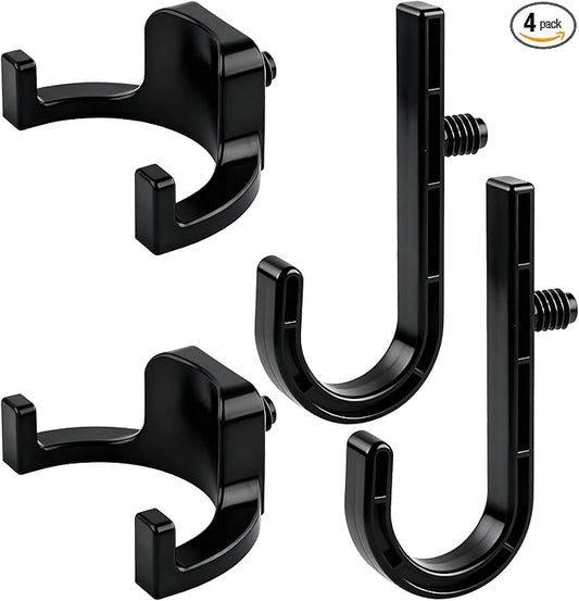 4pcs Storage Shed Hooks for Suncast & Craftsman, Black J and U Tool Hangers, Storage Shed Shelves Accessories for Hanging Shovels Scissors Shed Organization Supplies ﻿