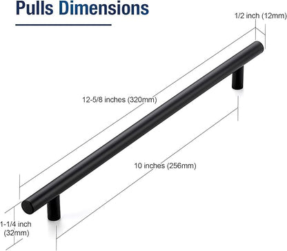 JOY DECOR 30 Pack 12-1/2 Inch Cabinet Pulls Kitchen Cabinet Handles with 10 Inch Hole Center Matte Black Cabinet Hardware Stainless Steel Kitchen Drawer Pulls for Cabinets Cupboard, 256mm Hole Centers