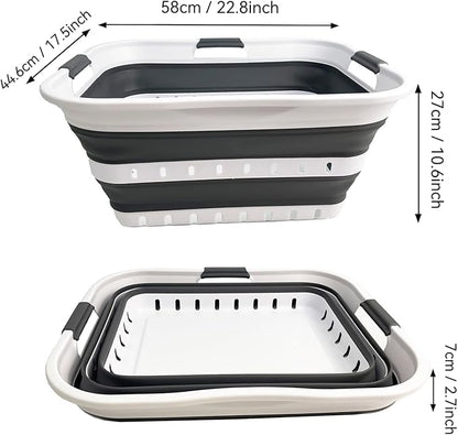 SAMMART 42L (11 gallon) Collapsible Plastic Laundry Basket - Foldable Pop Up Storage Container/Organizer - Space Saving Hamper/Basket (1, White/Steel Gray)