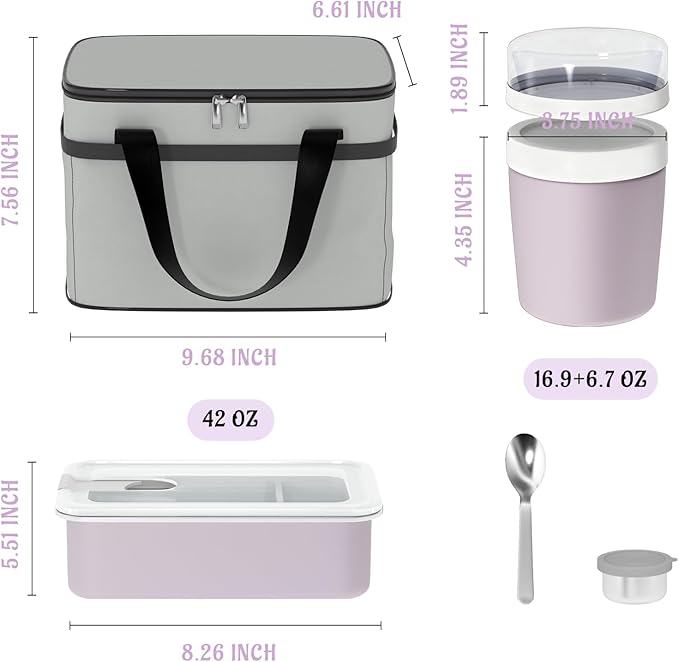 Stainless Steel Bento Lunch Box Set for Adult - 42oz Leak-Proof Bento Lunch Box Container with Thermo, Insulated Bag for Work Travel Dining Out