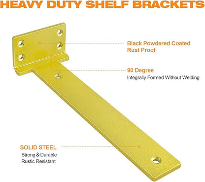 Floating Shelf Brackets 10 inch 4 Pack L Brackets for Shelves Gold Metal Heavy Duty Shelf Bracket for DIY Decorative with Mounting Hardware