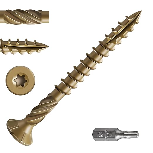#8 * 1-5/8" Deck Screws, (377pcs) 2 lbs.Exterior Wood Screws, Rust Resistant epoxy Coated, Bronze, T20 Star Bit