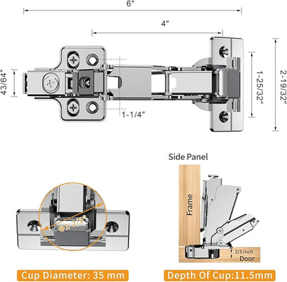 Chibery 2 Pack 165 Degree Frameless Lazy Susan Hinge, Clip ON Plate for Easy Installation, Soft Close Multi-Pivot Concealed Hardware for Corner Kitchen Cabinet, Cupboard Folded, Folden Door, Closets