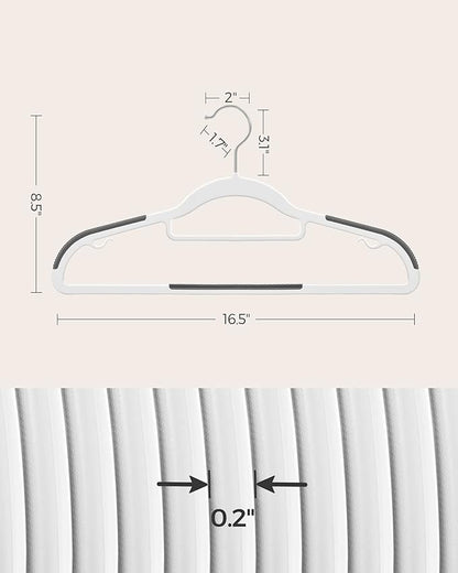 SONGMICS Pack of 50 Coat Hangers, Heavy-Duty Plastic Hangers, Clothes Hangers, White and Dark Gray UCRP020W02