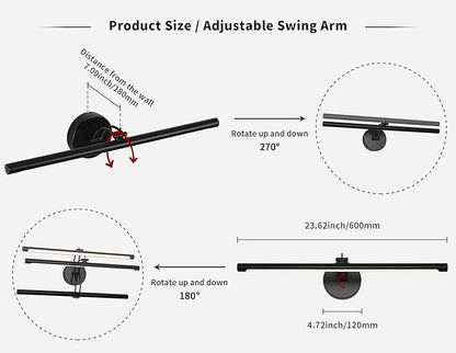 Picture Light Dimmable Hard Wired 23.62 Inch Adjustable Swing Arm Black Wall Lights for Pictures Led Display Light for Artwork 14W Warm White