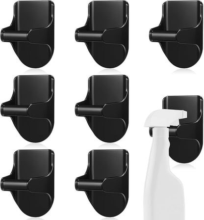 Taiyin 8 Pcs Wall Mount Spray Bottle Hooks Holder Spray Bottle Hanger Adhesive Hook to Create Storage Space Rack Organizer Hanger for Cabinet Kitchen Variety Surfaces (Black)