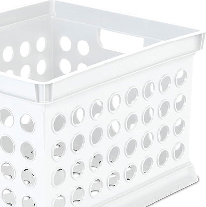 Sterilite Stackable Plastic Storage Crate Bin Organizer File Box with Handles for Home, Office, Dorm, Garage, or Utility Organization, White, 6-Pack