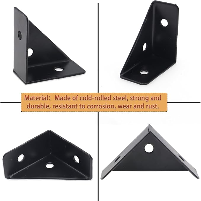 10Pcs Black Right Angle Corner Shelf Bracket, 38x38mm Metal Corner Brackets for Wood Desk Bed Cabinet Edge, 1.5x1.5inch 90 Degree Corner Shelf Support Braces, with Mounting Screws
