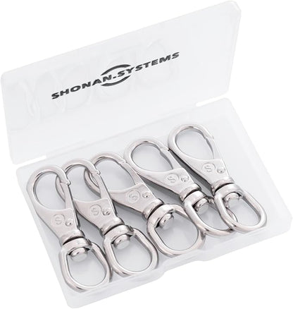 SHONAN 2.7 Inch Swivel Snap Hooks, 5 Pack Small Stainless Steel Spring Clips, Flag Pole Clips, Scuba Diving Clips Spring Hooks for Dog leashes, Keychains, Bird Feeders, Pet Chains