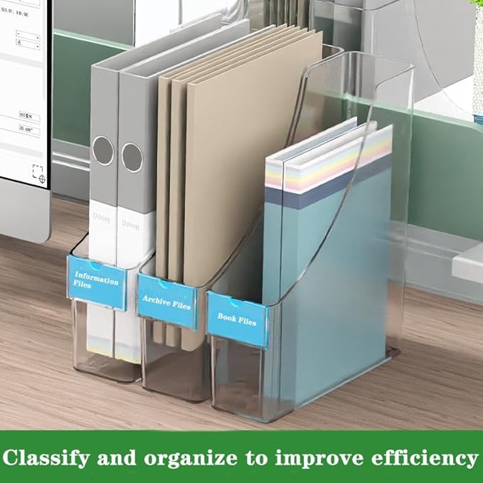 Vertical File Holder Clear Acrylic Desk Organizer Storage Bins Holding Plastic Document Organizer Clear PET Magazine Holder Basics Vertical Magazine Rack for Home Office School (1)