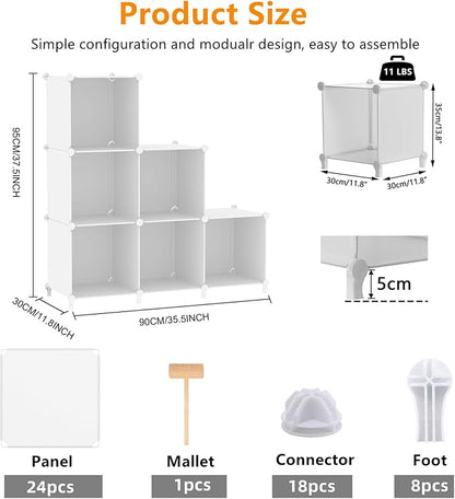 AWTATOS Cube Storage Organizer, Storage Cubes Shelves Bookshelf, 6 Cube Closet Organizers and Storage, DIY Stackable Plastic Clothes Organizer Shelving for Bedroom, Home, White