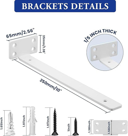 Alise Floating Shelf Brackets White, 4 Pcs L Brackets for Shelves,10'' Hidden Invisible Shelf Brackets, 1/5" Inch Thick Heavy Duty Metal Wall Shelf Support Corner Brackets for Home and Mounting Shelf