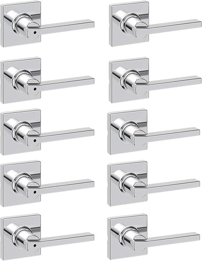 Kwikset Casey Hallway Passage and Bed/Bath Privacy Door Handle 10 Pack, 5 Passage Levers and 5 Privacy Levers, Polished Chrome Reversible Interior Handles