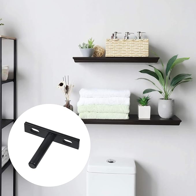 Antrader Black Floating Shelf Bracket,8Pcs 2 Inch Hidden Shelf Brackets Blind Shelf Bracket Hidden Brackets for Floating Wood Shelves,Screws and Wall Plugs Included