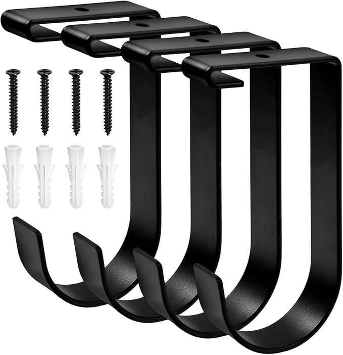 SPEEDWOX Heavy Duty Overhead Garage Storage Hooks for Ceiling Rack Wall Shelving and Bike Hanging - 4 Pack Add On Accessory Flat Hooks Bike Hook for Garage Ceiling Mount Rack, Black