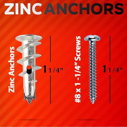 50Pcs Metal Self Drilling Drywall Anchors and Screws kit #8 x 1-1/4”- Superb Wall Anchors for Drywall, Holds Upto 50lbs – No Drill Hole Required with These Dry Wall Screws and Anchors