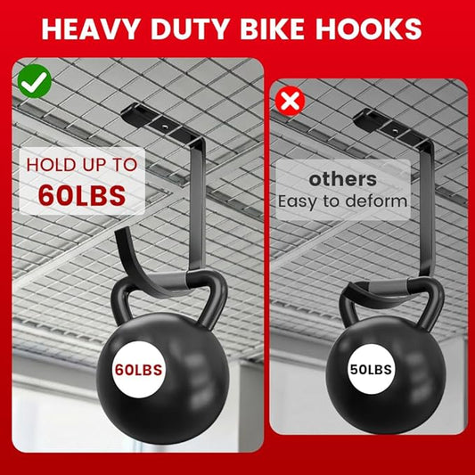 Bike Hooks for Garage Ceiling Mount Rack, Add on Storage Flat Hook Accessory Overhead Garage Hooks for Ceiling Rack and Wall Shelving(8 Pack)