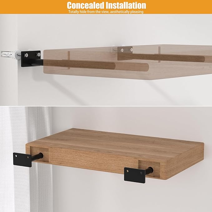 Floating Shelf Brackets, 12 inch Hidden Shelf Brackets Heavy Duty Blind Shelf Support, 200LBS Load Capacity, 6 Pack Floating Shelf Hardware for DIY Wood Wall Floating Shelves