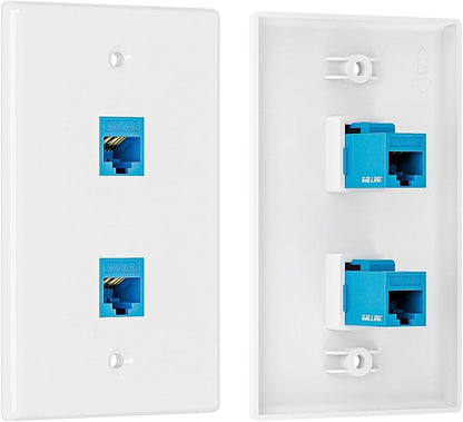 Iwillink 10Gbps Ethernet Wall Plate CAT6A, 2-Port Keystone Wall Plate and Jack Outlet, RJ45 Wall Plates with Single Gang Low Voltage Mounting Bracket - 2 Pack