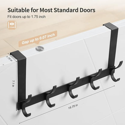 Over The Door Hooks, Door Hanger Hooks for Hanging, Over The Doors Towel Racks for Bathroom with 10 Coat Hook, Coat Rack Bathroom Accessories（1 Pack, Black）