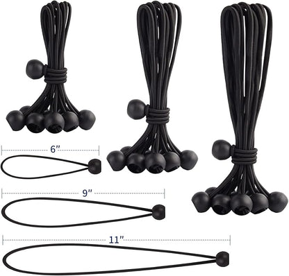 30PCS of 3 Sizes Ball Bungee Cords, 6, 9, 11 Inch Tarp Canopy Bungee Balls, Heavy Duty Tie Down Cord for Shelter, Gazebo, Camping, Tent, Cargo, Holding Wire and Hoses (Ball Size 1 inch)